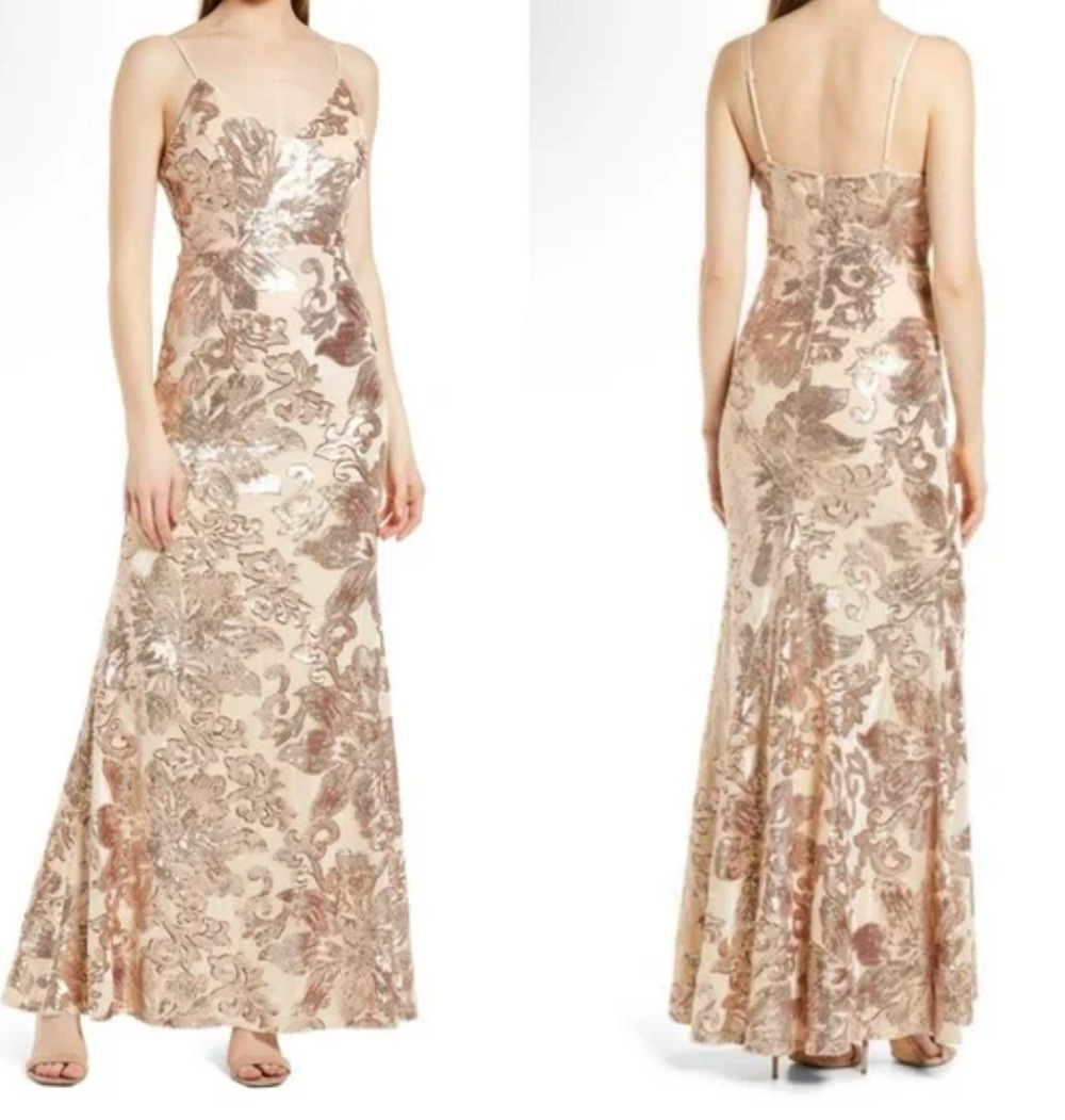 Lulu’s Love To You Sequin Velvet Maxi Gown Rose Gold Size M Velour Mermaid